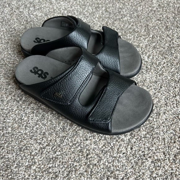 SAS Comfort Encore Slide Sandal Black, Adjustable Strap, Size 6 - Picture 2 of 10